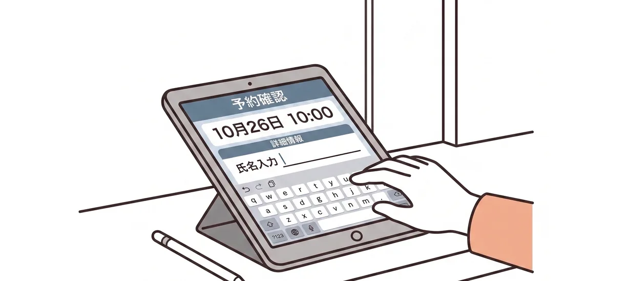 据え置きのiPadで患者さまが予約を入力する様子